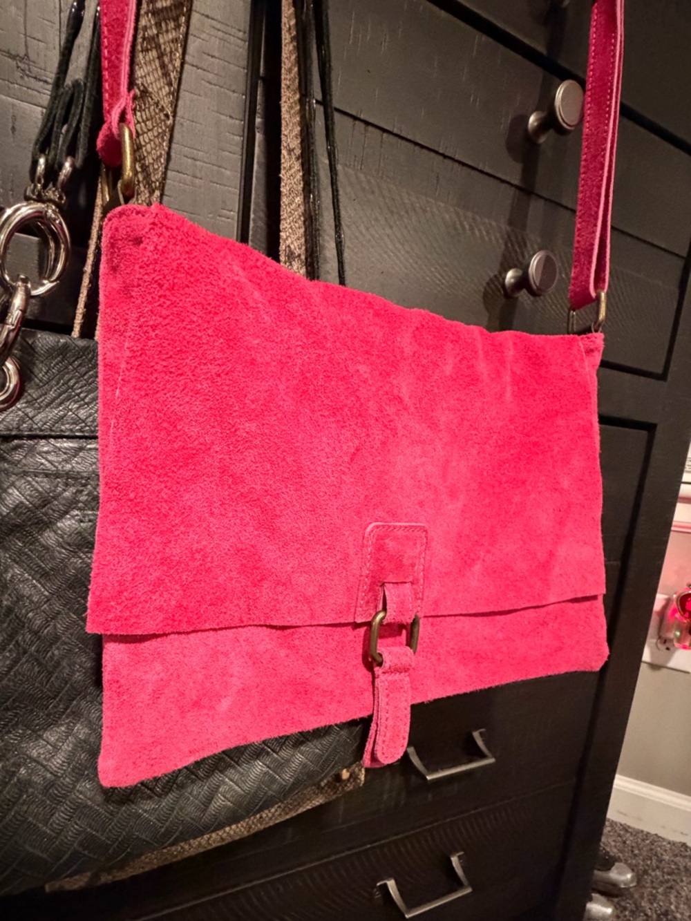 Italian, Vibrant, gorgeous suede handbag. 
Crossbody/Shoulder Bag